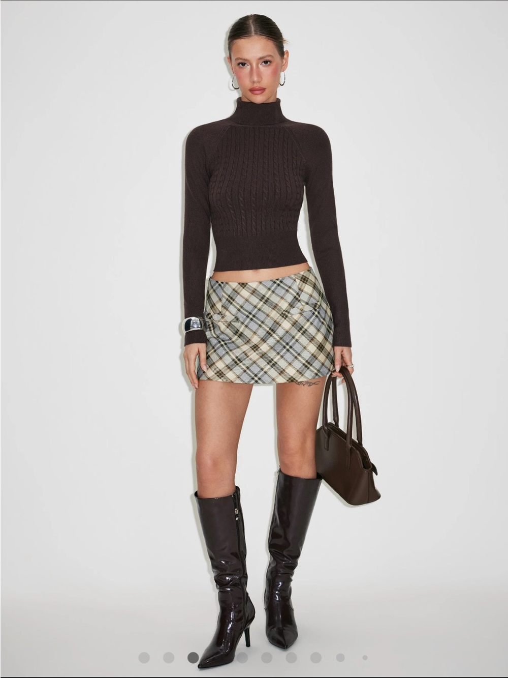 Cider Plaid Mini Skirt in Beige, Black and Cream